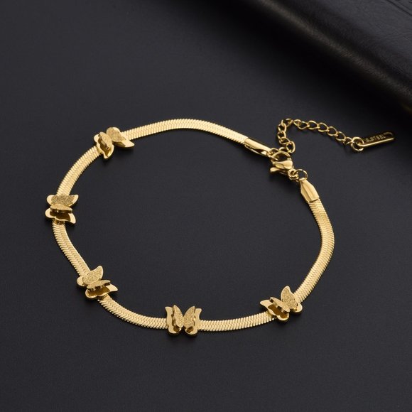 3/$35 18K Gold Plated Butterfly Anklet Ankle Chain Bracelet Stainless Steel - Picture 4 of 8